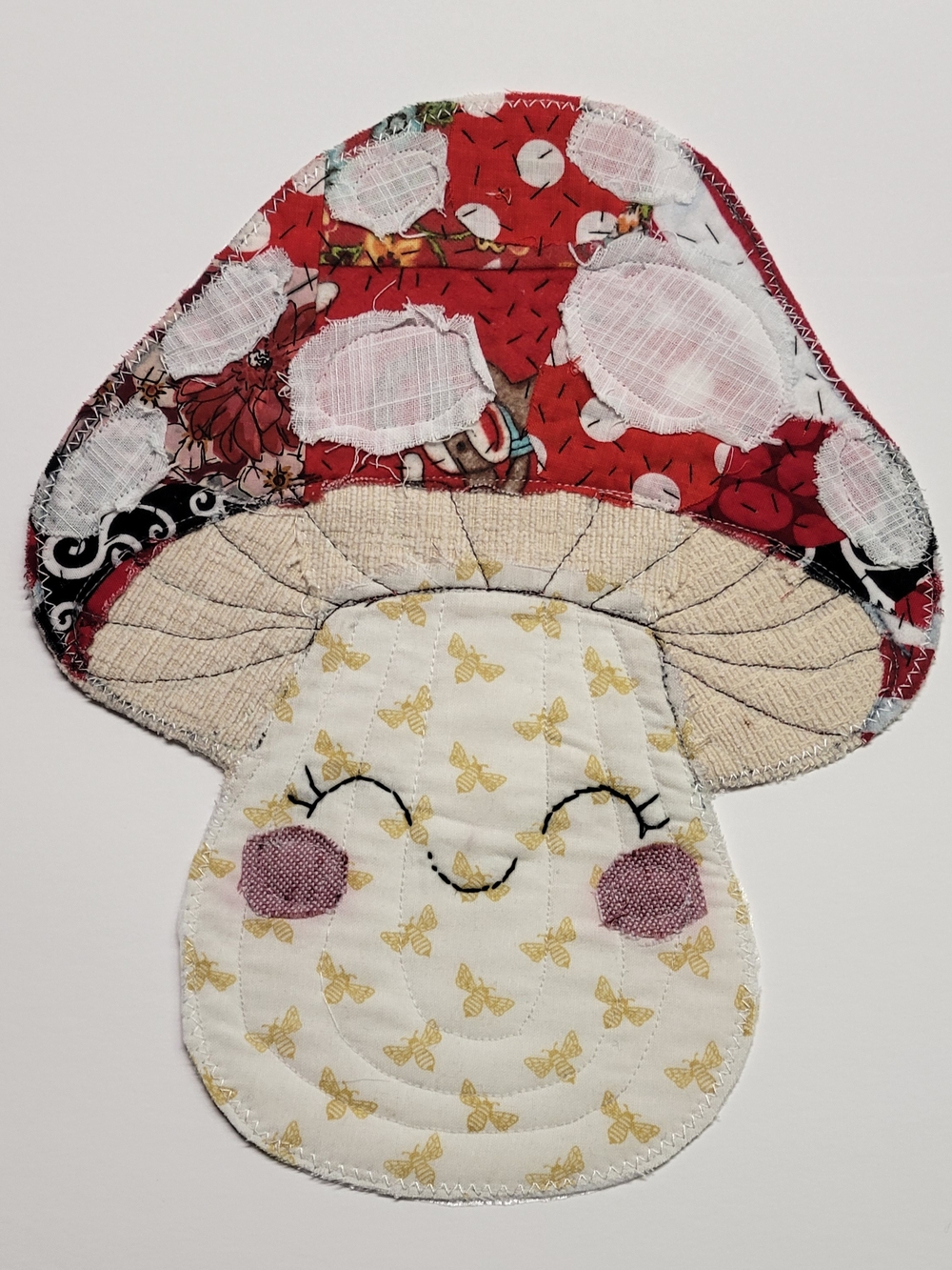 Handmade Mushroom Fabric Patch Iron On Applique Scrap Fabric Cottagecore Boho